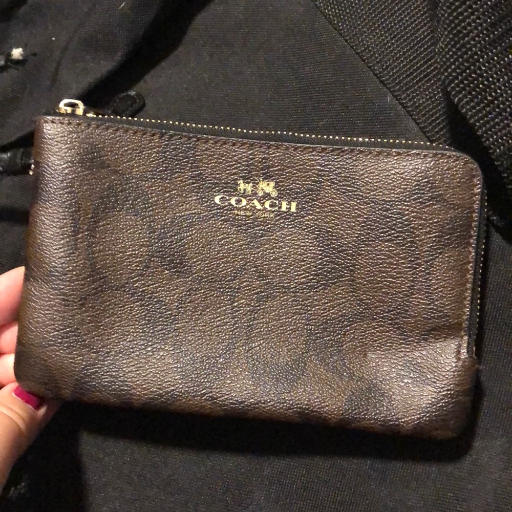 Coach Double ZIP Wristlet/Wallet Dark Brown
